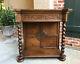 Antique English Carved Oak Barley Twist Hall Console Table Cabinet Gothic Stand