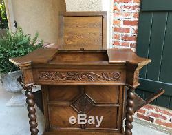 Antique English Carved Oak BARLEY TWIST Hall Console Table Cabinet Gothic Stand