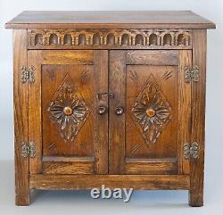 Antique English Carved Oak Dwarf Cupboard