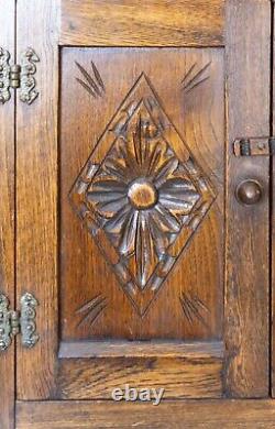 Antique English Carved Oak Dwarf Cupboard