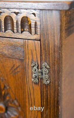 Antique English Carved Oak Dwarf Cupboard