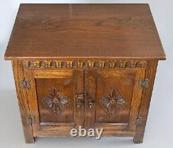 Antique English Carved Oak Dwarf Cupboard