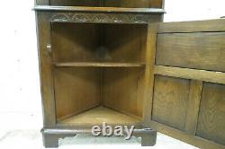Antique English Carved Oak Open Face Corner Cabinet