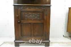 Antique English Carved Oak Open Face Corner Cabinet