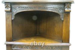 Antique English Carved Oak Open Face Corner Cabinet