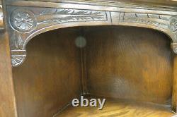 Antique English Carved Oak Open Face Corner Cabinet