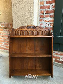 Antique English Carved Oak Wall Shelf Bookcase Display Cabinet dated 1904