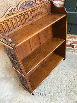 Antique English Carved Oak Wall Shelf Bookcase Display Cabinet dated 1904