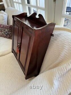 Antique English Edwardian Inlaid Mahogany Wall Hanging Cabinet With Working Lock