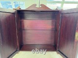 Antique English Edwardian Inlaid Mahogany Wall Hanging Cabinet With Working Lock