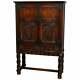 Antique English Edwardian Style Inlaid And Carved Oak China Cabinet, Circa 1920