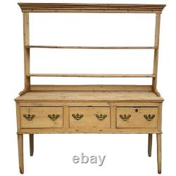 Antique English Georgian Pine Welsh Dresser and Rack c. 1800