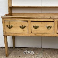 Antique English Georgian Pine Welsh Dresser and Rack c. 1800