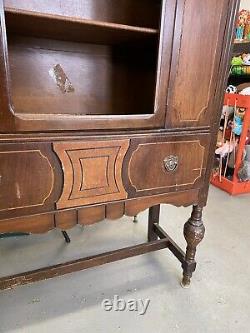 Antique English Jacobean Cupboard China Cabinet Hutch 1920s Tlc Pick Up Only