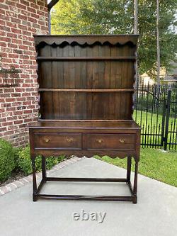 Antique English Jacobean PETITE Plate Welsh Dresser Sideboard Buffet Serve Oak