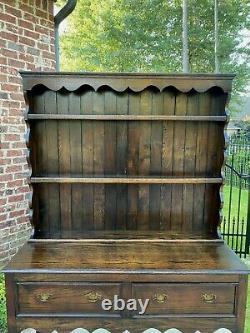 Antique English Jacobean PETITE Plate Welsh Dresser Sideboard Buffet Serve Oak