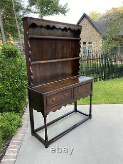 Antique English Jacobean PETITE Plate Welsh Dresser Sideboard Buffet Serve Oak