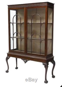 Antique English Mahogany Chippendale Display China Cabinet H 72 x W 50 x D 18
