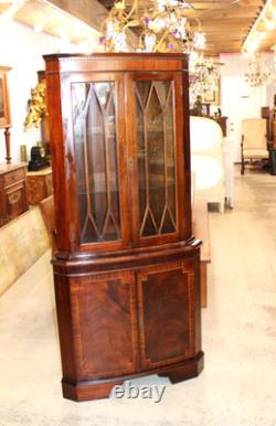 Antique English Mahogany Corner Cabinet Glass Door