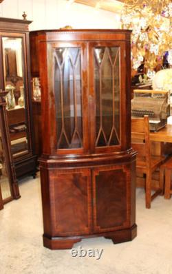 Antique English Mahogany Corner Cabinet Glass Door