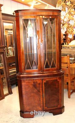 Antique English Mahogany Corner Cabinet Glass Door