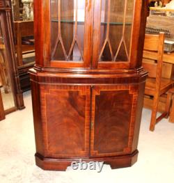 Antique English Mahogany Corner Cabinet Glass Door