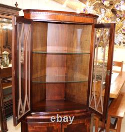 Antique English Mahogany Corner Cabinet Glass Door