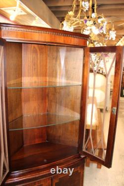Antique English Mahogany Corner Cabinet Glass Door