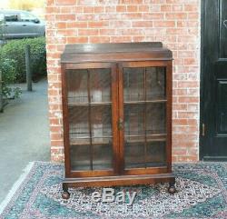 Antique English Oak 2 Glass Door Bookcase / Display Cabinet