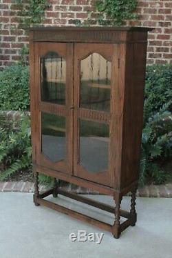 Antique English Oak Barley Twist Bookcase Display Cabinet Jacobean Tudor Cottage