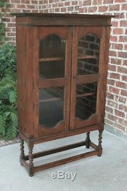 Antique English Oak Barley Twist Bookcase Display Cabinet Jacobean Tudor Cottage