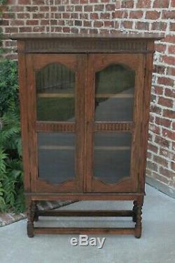 Antique English Oak Barley Twist Bookcase Display Cabinet Jacobean Tudor Cottage