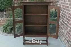 Antique English Oak Barley Twist Bookcase Display Cabinet Jacobean Tudor Cottage