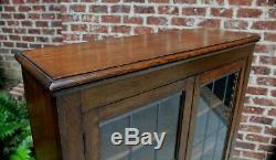 Antique English Oak Barley Twist Legs Bookcase Display Cabinet Glass Doors withKey