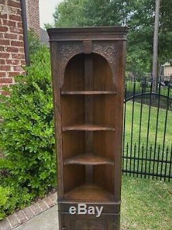 Antique English Oak CORNER Cabinet Display Cabinet Bookcase #2