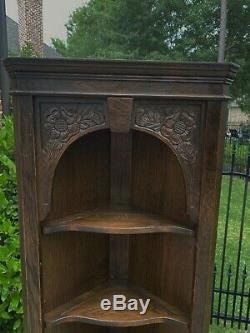 Antique English Oak CORNER Cabinet Display Cabinet Bookcase #2