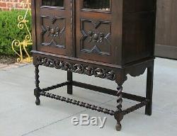 Antique English Oak Jacobean Barley Twist Cottage Bookcase Display Cabinet