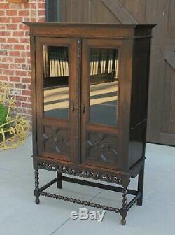 Antique English Oak Jacobean Barley Twist Cottage Bookcase Display Cabinet