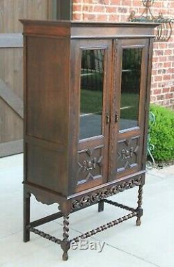 Antique English Oak Jacobean Barley Twist Cottage Bookcase Display Cabinet