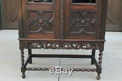 Antique English Oak Jacobean Barley Twist Cottage Bookcase Display Cabinet