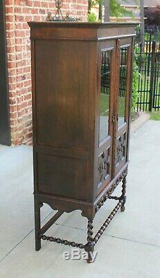 Antique English Oak Jacobean Barley Twist Cottage Bookcase Display Cabinet