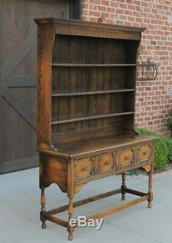 Antique English Oak Jacobean Welsh Plate Dresser Sideboard Cabinet Buffet Server