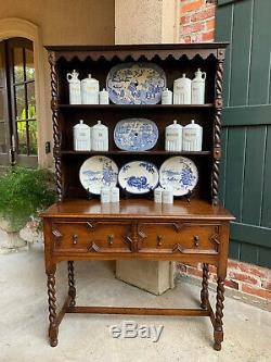 Antique English Oak Welsh Dresser Sideboard BARLEY TWIST Jacobean Farmhouse