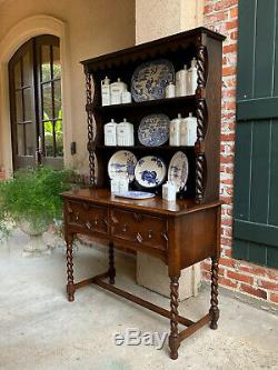 Antique English Oak Welsh Dresser Sideboard BARLEY TWIST Jacobean Farmhouse