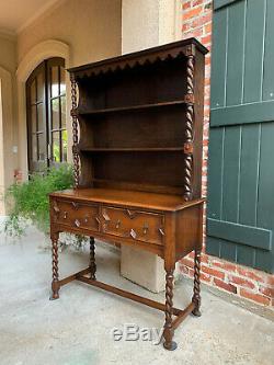 Antique English Oak Welsh Dresser Sideboard BARLEY TWIST Jacobean Farmhouse