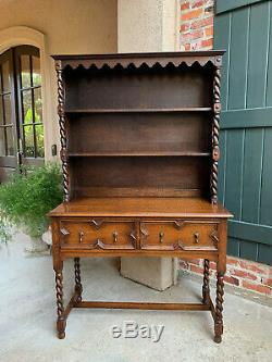 Antique English Oak Welsh Dresser Sideboard BARLEY TWIST Jacobean Farmhouse