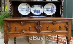 Antique English Oak Welsh Dresser Sideboard BARLEY TWIST Jacobean Farmhouse