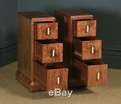 Antique English Pair Art Deco Figured Walnut Bedside Chests Cabinets Nightstands