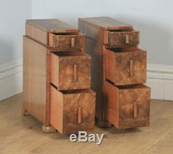 Antique English Pair of Art Deco Burr Walnut Bedside Chests Cupboards Tables