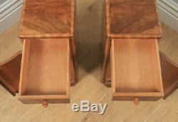 Antique English Pair of Art Deco Burr Walnut Serpentine Bedside Chests Cupboards